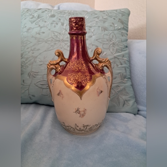 Antique Red & Gold 1891 Royal Saxe Erdmann Schlegelmilch Double Handled Vase - Picture 4 of 16